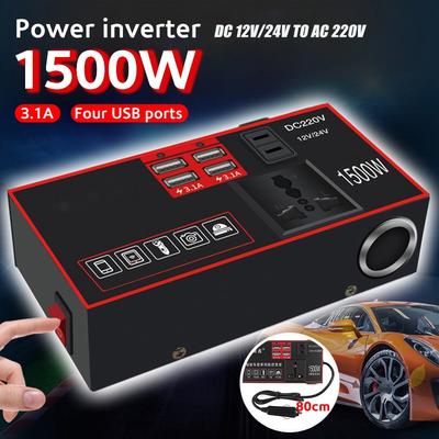 DC 12V/24V To AC 220V Car Inverter Auto Converter Inversor Car Cigarette Lighter Power Adapter 4 USB Charger 1500W