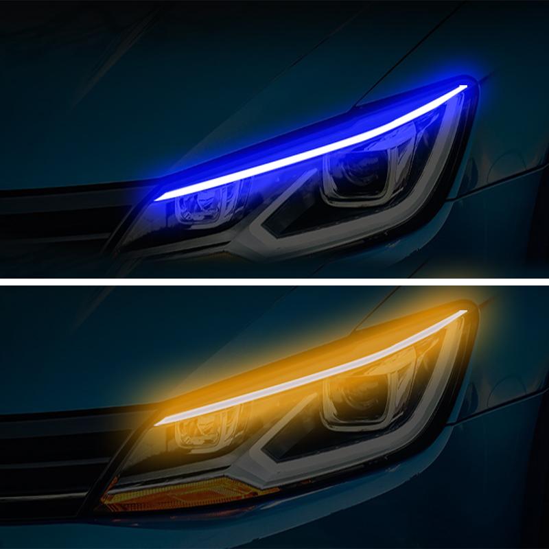 

2pcs LED Car DRL Daytime Running Light Flexible Waterproof Strip 12V Auto Headlights White Turn Signal Yellow Brake Flow Lights 30 CM