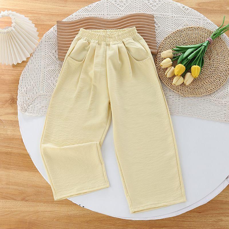 

Детские летние тонкие мятые среднего размера свободные повседневные универсальные брюки с прямыми широкими штанинами до пола 170