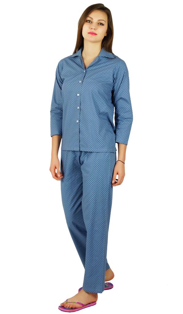 Bimba Womens Cotton Night Wear Printed Pajama Set Full Sleeve Shirt with