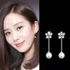 Temperament Women's Earrings Versatile Zircon Plum Blossom Pearl Tassel Earrings Long Small Earrings Earrings