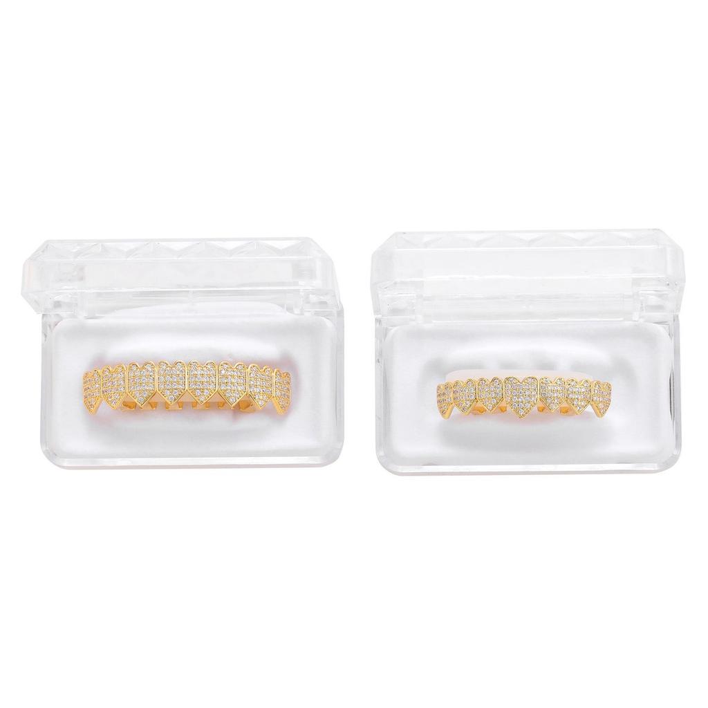 Heart-Shaped Copper Zircon Fangs: Punk Street Style Hip-Hop Braces