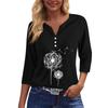 Women's T Shirt Tee Print Button  3/4 SleeveDaily Weekend Fashion Basic V- Neck Regular Top