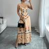 Women's Sleeveless V Neck Vintage Floral Print Maxi Dress with Side Slit Elegant Casual Summer Dress for Outdoor Events