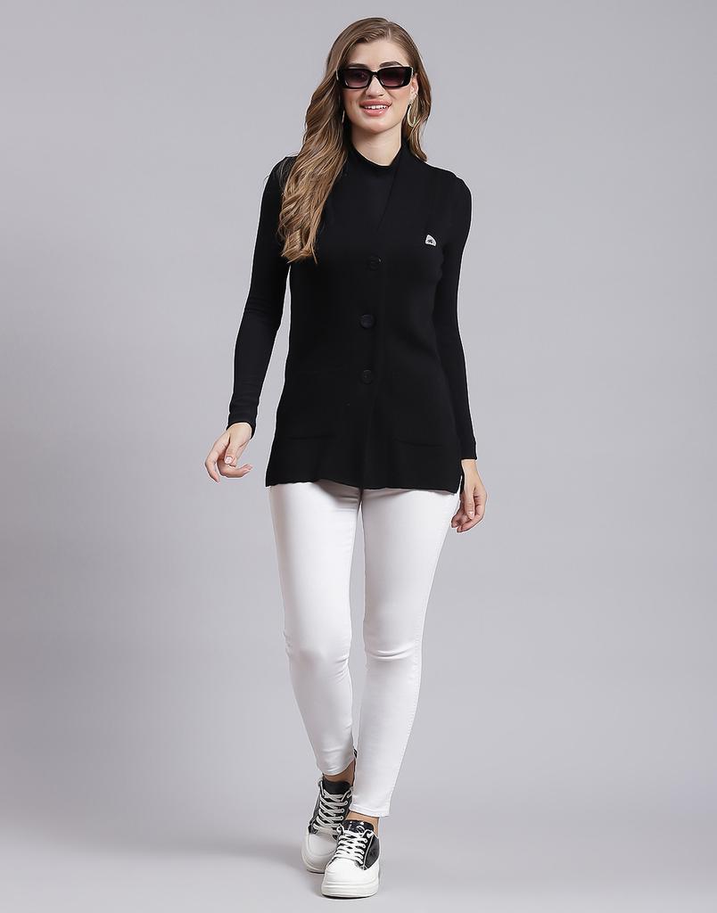 MONTE CARLO Womens Solid Black V Neck Sleeveless Cardigan