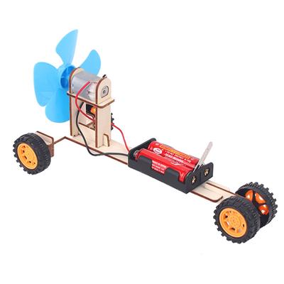 Wooden Wind Power Car Diy Electronic  Kit Science Experiment Creative Assemble Model Teaching Aids