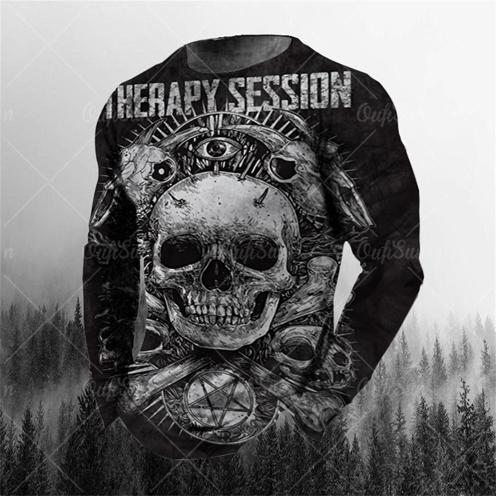 

2022 Весна-осень 3D-печать Череп Скитон Мужские футболки унисекс с О-образным вырезом с длинным рукавом Свободные повседневные топы оверсайз Футболки Plus Size 5XL