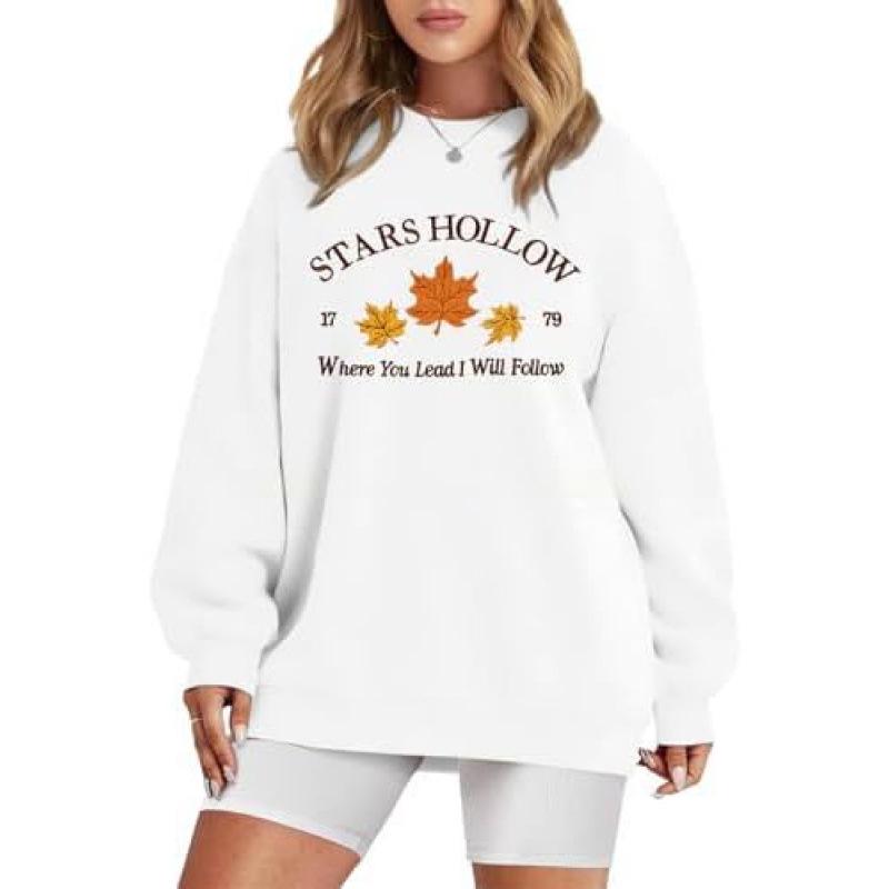 2025 Women's Crew Neck Sweatshirt with Autumn Leaf Pattern Print - New Autumn/Winter Style