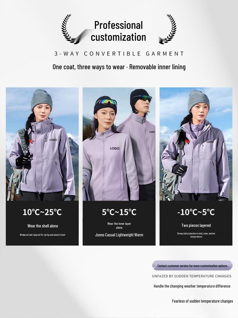 Women's Autumn/Winter Three-in-One Mountaineering Jacket with Custom Logo for Company Workwear