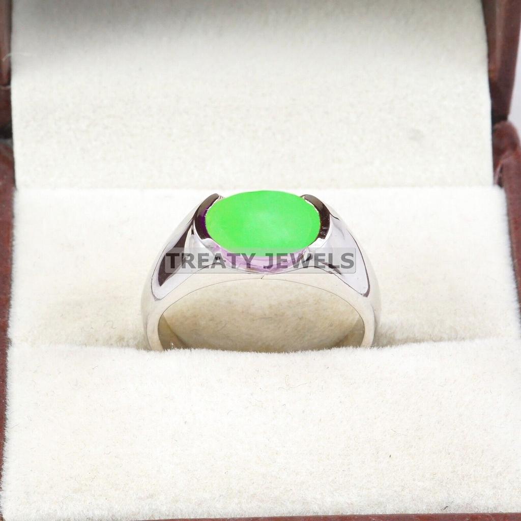 Jade Oval Cut Gemstone With 925 Sterling Silver Ring For Men's #B169 JL375675700955