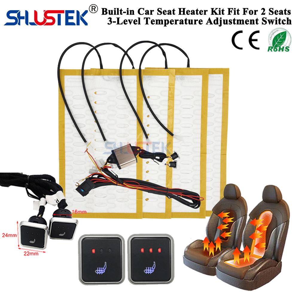 

Универсальный комплект встроенного подогрева сидений автомобиля 12 В для 2 сидений, с 4 нагревательными элементами 25 Вт, 3-уровневой системой управления с двумя квадратными переключателями