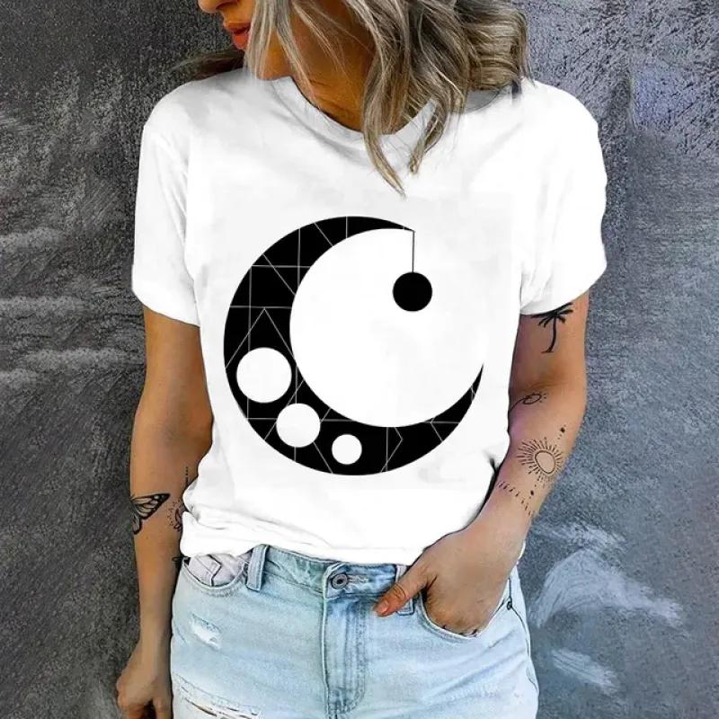 Elegantní dámské tričko Módní umění Vzor koček Potisk Tričko Letní volnočasové Tričko s krátkým rukávem Dámské nadměrné tričko