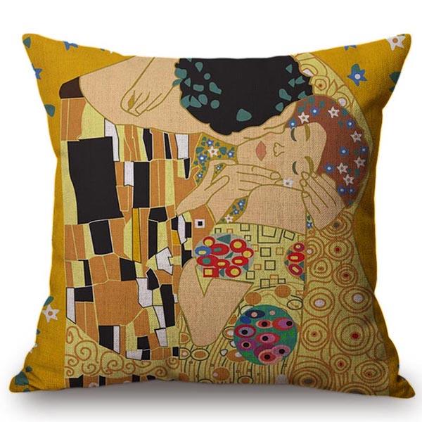 Cute Cartoon Decorative Gustav Klimt Oil Painting Throw Pillow Cover Vintage Home Decor Office Car Sofa Love Chair Cushion Cover