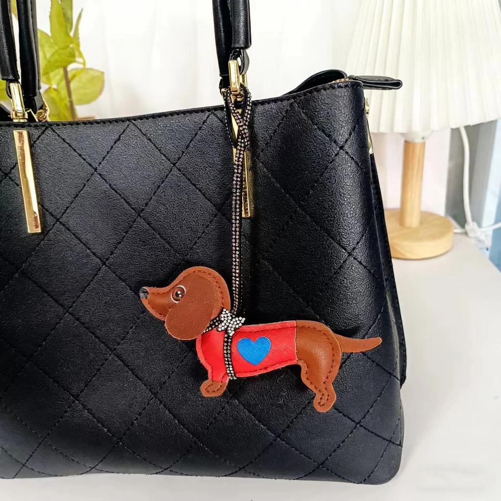 Dachshund Dog Keychain Fashion Pu Leather Dog Keychains For Women Bag Pendant Jewelry