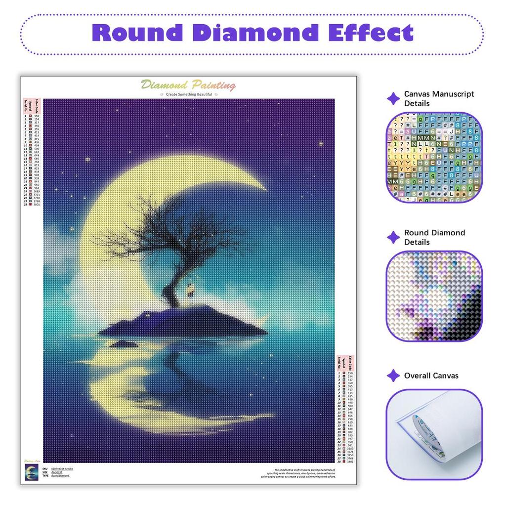 Diy Diamond Painting Landscape Moon Full Round Handmade 5d Diamond For Adults Kits Embroidery Cross Stitch Home Decoration 30x40cm/12x16inch