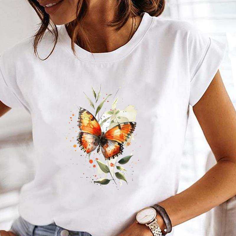 (Asian Size)  Tee Top Short Sleeve T Shirt Flower Sweet 90s Cute Women Clothing Casual Fashion Print Lady Female Graphic T-shirts