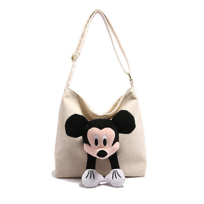 Mickey Mouse Canvas Shoulder Bag With Zipper Closure For Daily Casual Wear
