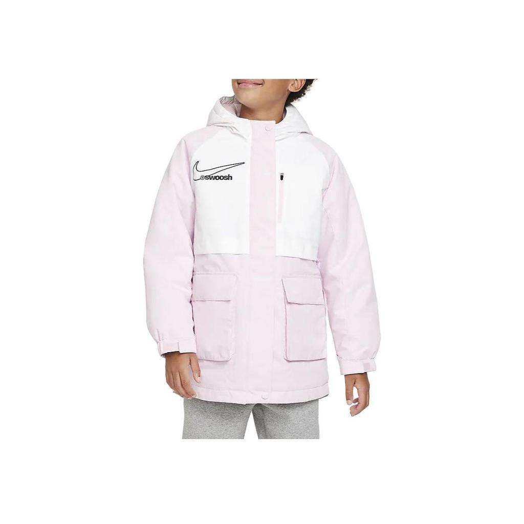 Nike Kids Mid-Length Color Block Hooded Zip-Up Casual Jacket Kids Jackets Foam-Pink FV3043-663