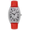 Voll Diamant Digitales Zifferblatt Mode Damen Armbanduhr Weinfass Lederarmband Studenten Trend Uhr