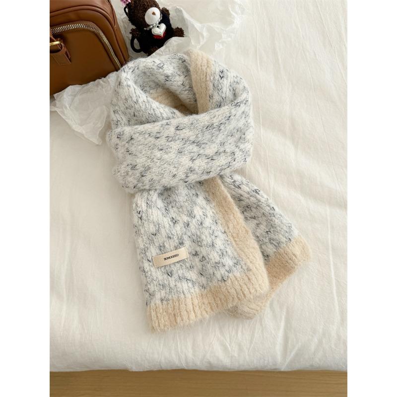 Colorblock Scarf for Women In Autumn and Winter New High End Warm Korean Style Versatile Knitted Hat Set Scarf