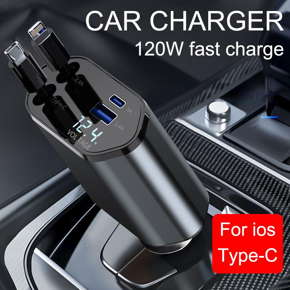 24V 12V PD USB Chargers QC 3.0 Socket Power Adapter Car Splitter Cigar Lighter Plug 4 Ports Type-C Lighting Cable Stretchable