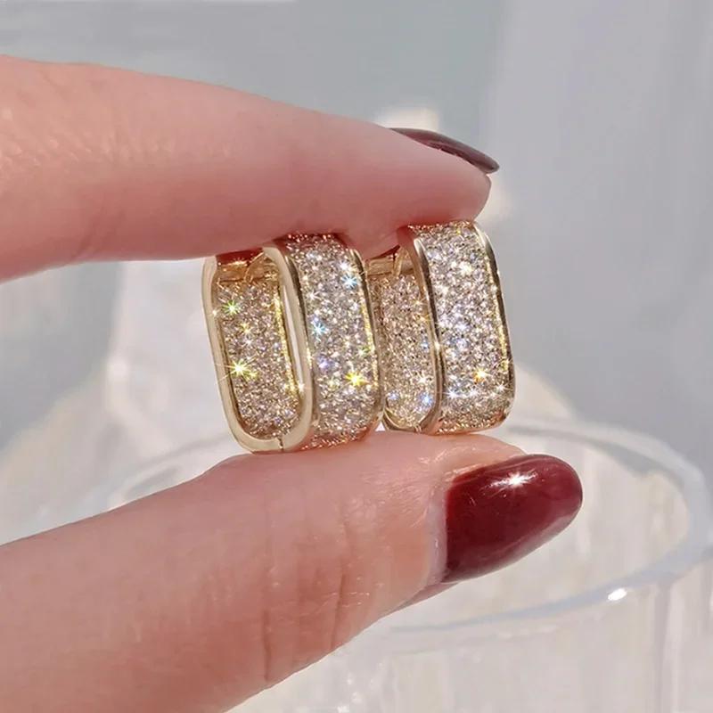 

New Sparkling All zircon Women s European and American Earrings Elegant Luxury Gold/Silver Fashion Simple Accessories