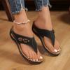 New Thick-soled Toe Hollow Slippers Women's Slope Heel Flip-flops Sewing Line Beach Large Size Cool Slippers