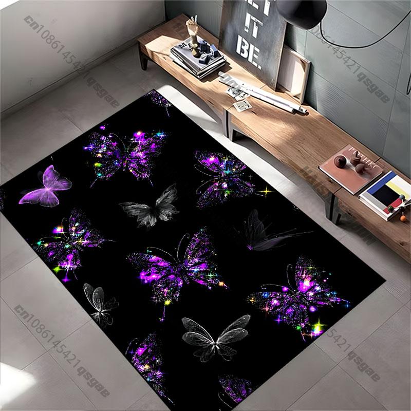 Colorful Glowing Butterflies In Darkness Carpet Yoga Living Room Room Decor Children's Crawling Mat Doormat Area Rug