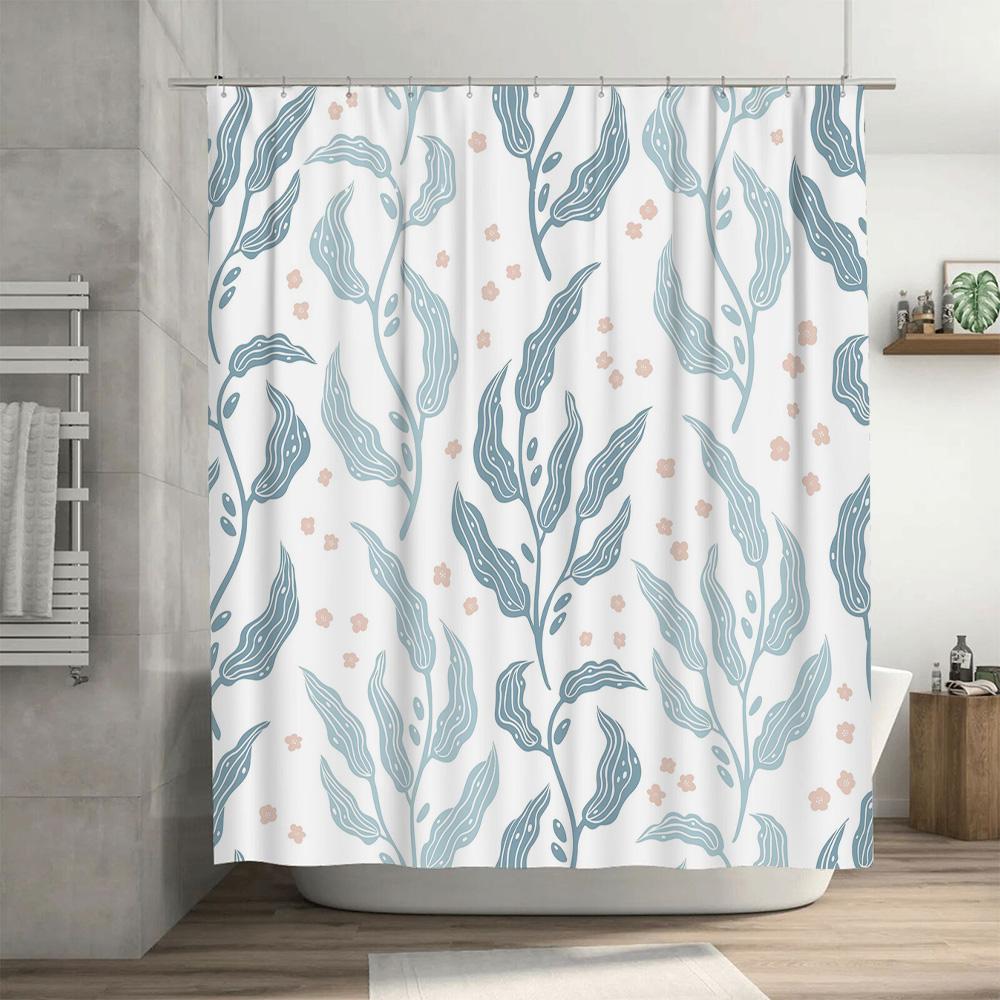 Blue Floral Shower Curtain with Modern Design Suitable for Bathroom Decor Waterproof Printed Shower Curtains Set That Can Match