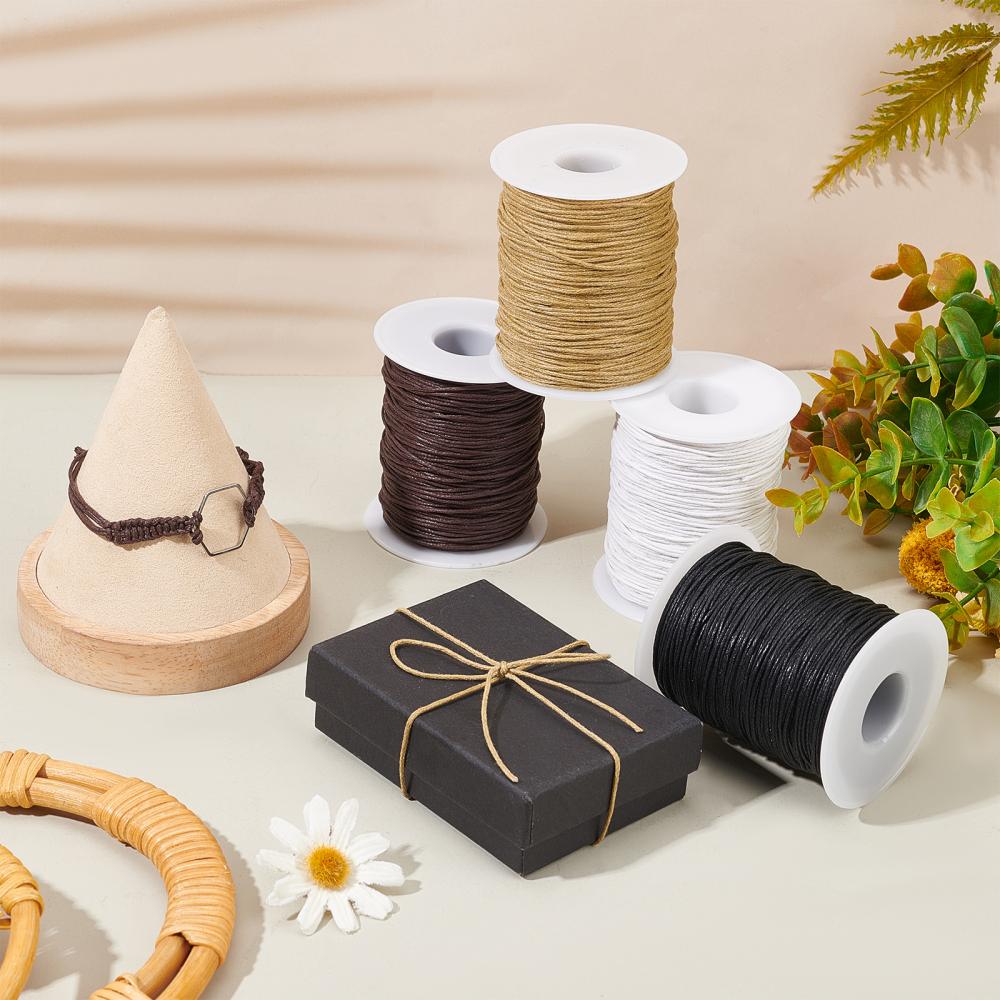4 Rolls 4 Colors Waxed Cotton Thread Cords, Mixed Color, 1mm, about 100 yards(300 feets)/roll, 1 roll/color