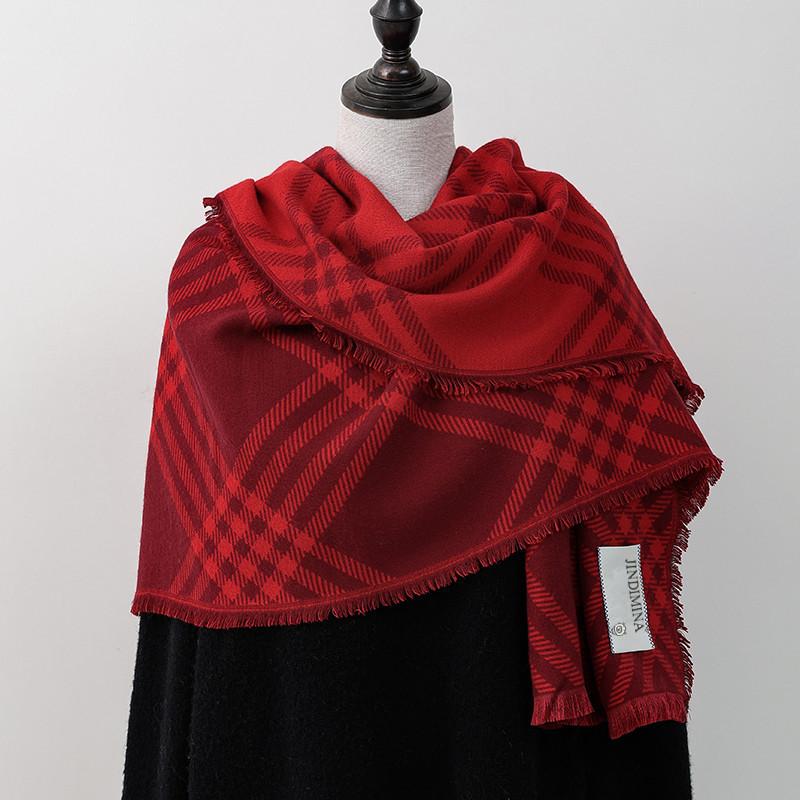 Double sided Plaid Scarf for Women Winter Warm Wool Scarf  Autumn and Winter Korean Style Cashmere Scarf with Atmosphere