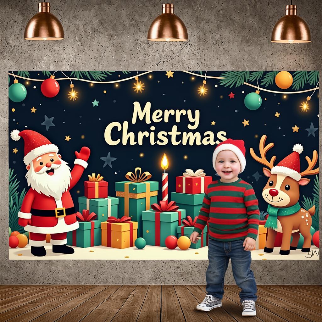 Holiday Celebration Background Candle Santa Background Merry Christmas Banner Reindeer Xmas Event Backdrop For Xmas Event Indoor