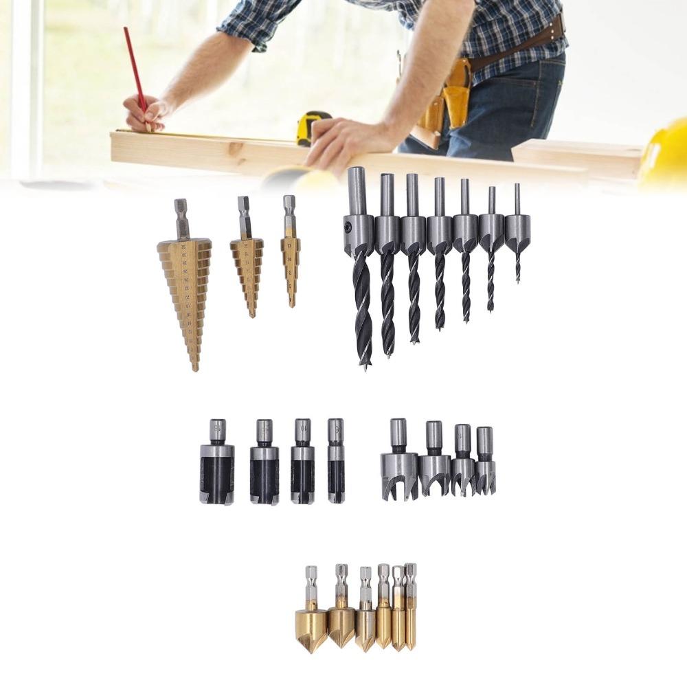 26pcs 6-Piece Countersink Bit Chamfer Drill Bit Set Wood Plug Cutter Set  Woodworking Projects