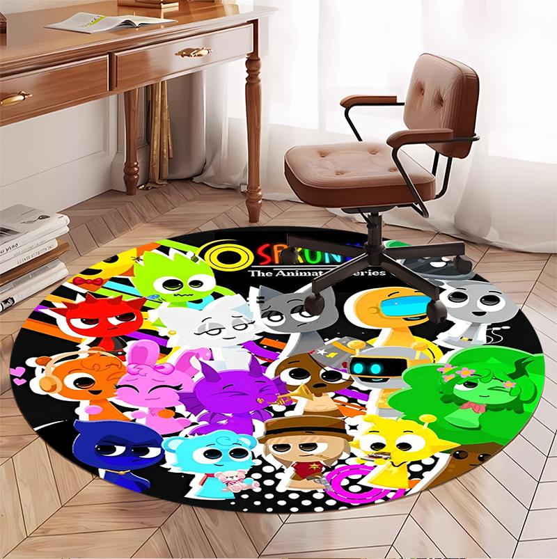 Sprunki Game Pattern Round Rug, Indoor/Outdoor Mat, for Picnic, Gameroom, Bedroom, Office, Living Room, Home Decor Carpet, Birthday Gift