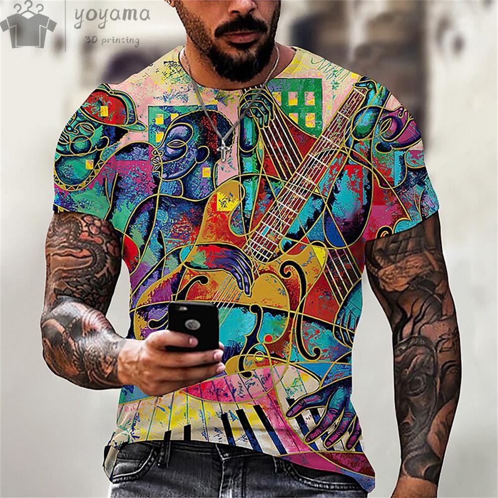 Rock Guitar Print Clothes Men Vintage Clothes Men's Summer Clothes Oversized T Shirt Men Short Sleeve Tee Guitar Graphic Tee Men