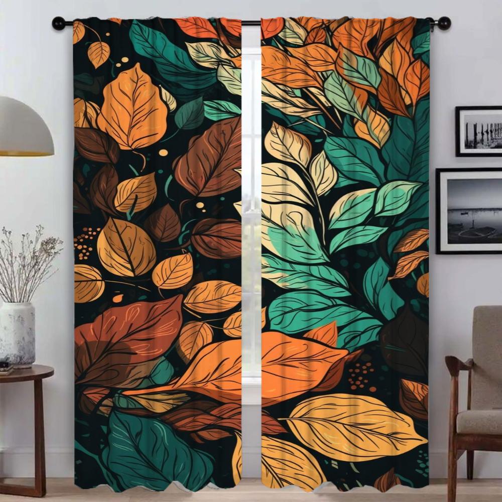 Window Curtain for Room 2 Panel Leaf Down Partition Home Interior Curtains Shades Halloween Decoration Tulle for Bedroom Living