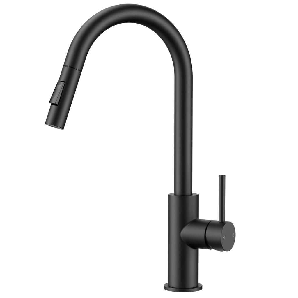 Brushed Nickel Kitchen Faucet with Pull Down Sprayer, Stainless Steel High Arc Gooseneck Modern Sink Faucet with Ceramic Cartridge, Single Handle