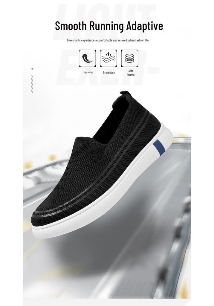 Men's Spring Flyknit Breathable Slip-On Loafers - Korean Style, Comfortable, Thick Sole Casual Dad Shoes