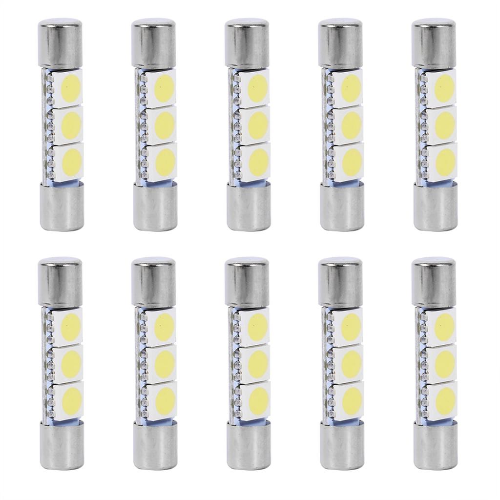 10Pcs 3 SMD 31mm 6641 Fuse LED Bulb Vanity Mirror Light Sun Visor Lamp Bulb White