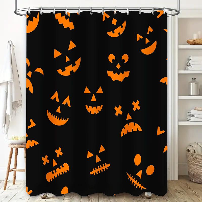 Halloween Shower Curtain Black and Orange Creepy Jack-O-Lanterns Pattern for Bathroom Decor (Size180x180cm) Free Shipping on Ali
