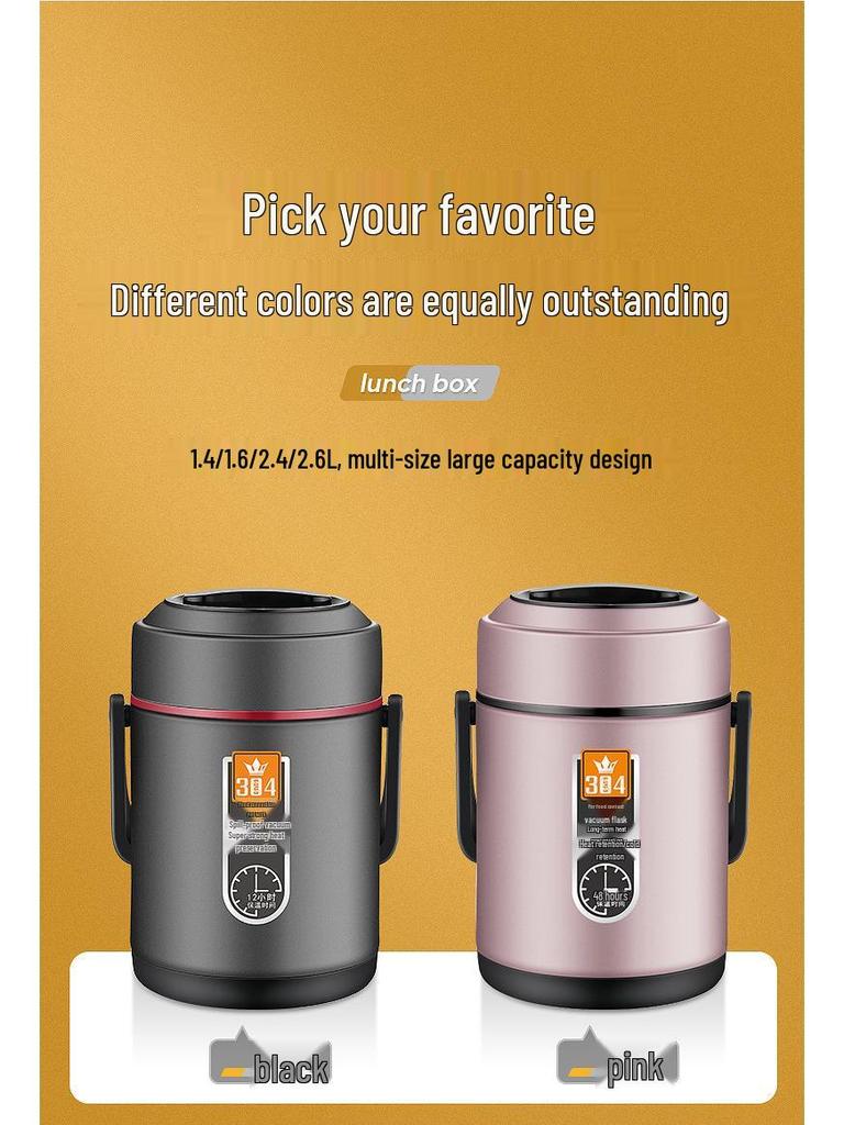 Large Capacity 304 Stainless Steel Double-Layer Insulated Lunch Box with Lid - Food Grade for Office Workers and Students