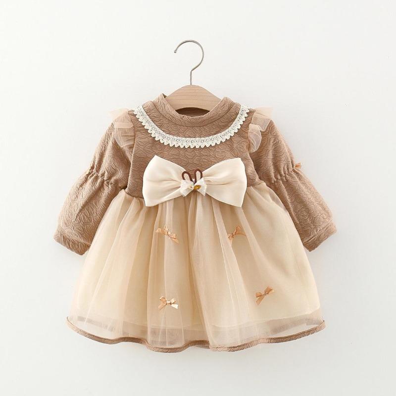Baby Girls Dress Lolita Bow Patchwork Princess Dress Autumn Children's Dress