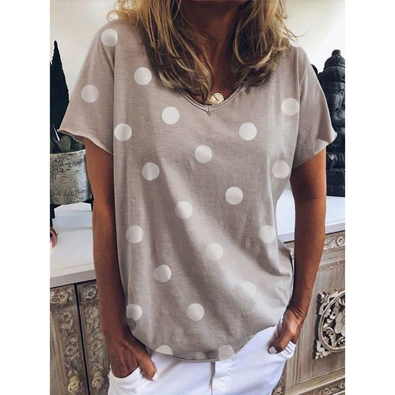 and America Cross Border Export Fashion Summer Women's Casual Short Sleeve T-Shirt Loose Polka Dot Plus Size Plus Size Ladies Half Sleeve Top T-shirt