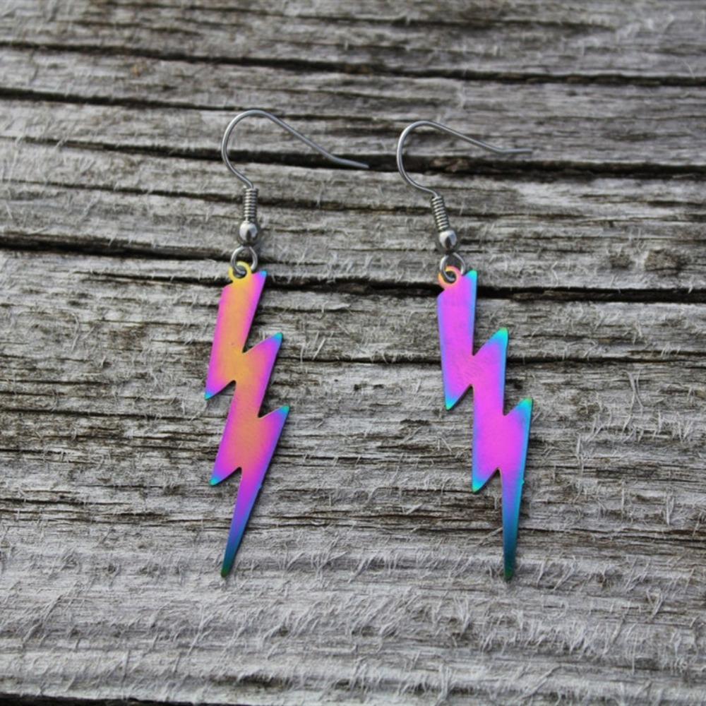 Hip Hop Punk Purple Neon Colors Lightning Stainless Steel Pendant Dangle Earrings for Women Personality Fashion Jewelry Gifts