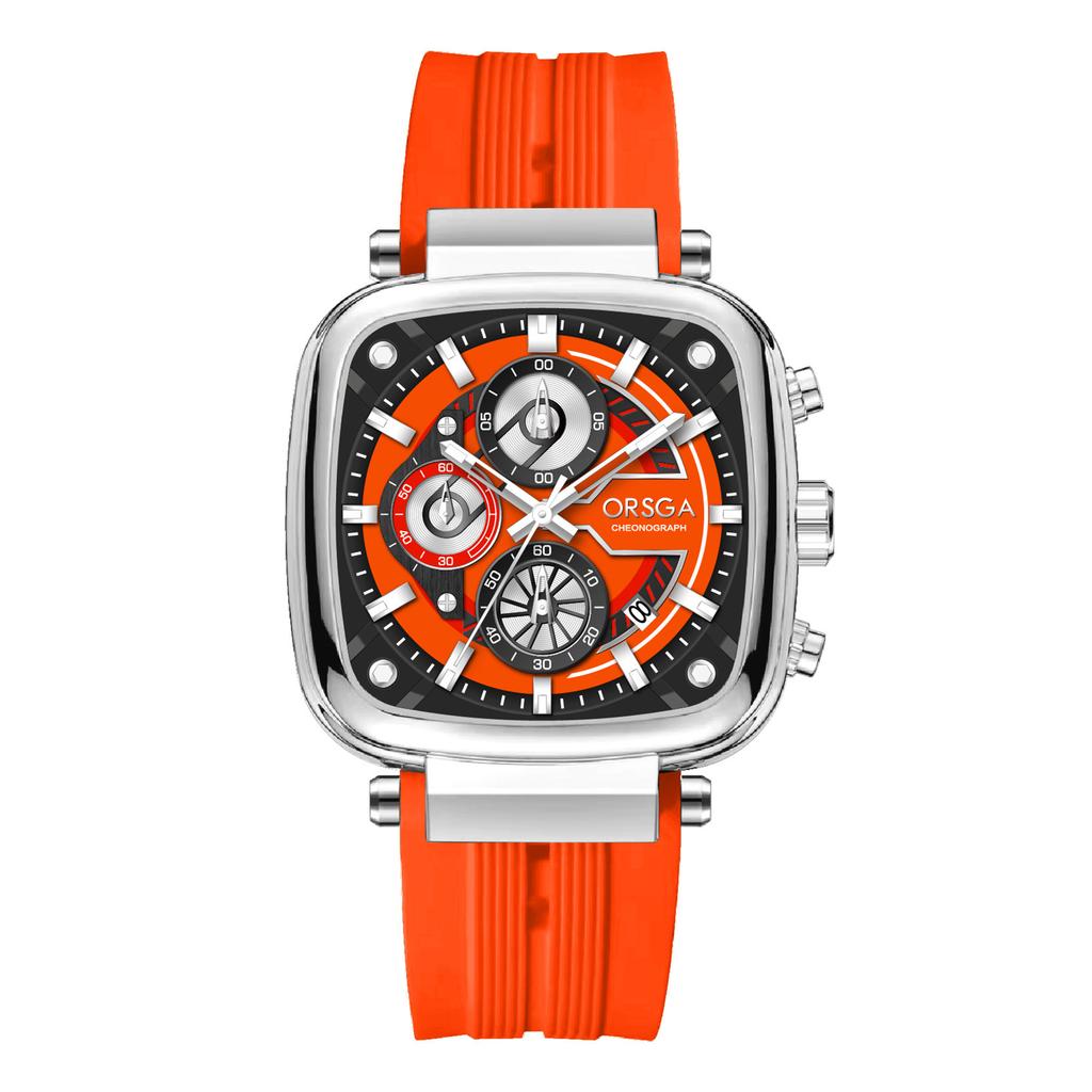 Mens Square Chronograph Watches Waterproof Luminous Quartz Wrist Watch with Silicone Strap