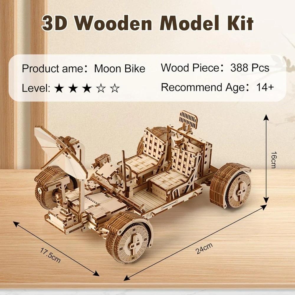 3D Wooden Puzzle for Adults Lunar Rover Wooden Model Building Set Mechanical Lunar Terrain Vehicle Construction Craft DIY Gift