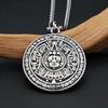 Vintage Ethnic Black Pattern Mayan Symbol Pendant Necklace For Men Stainless Steel Fashion Biker Heavy Jewelry