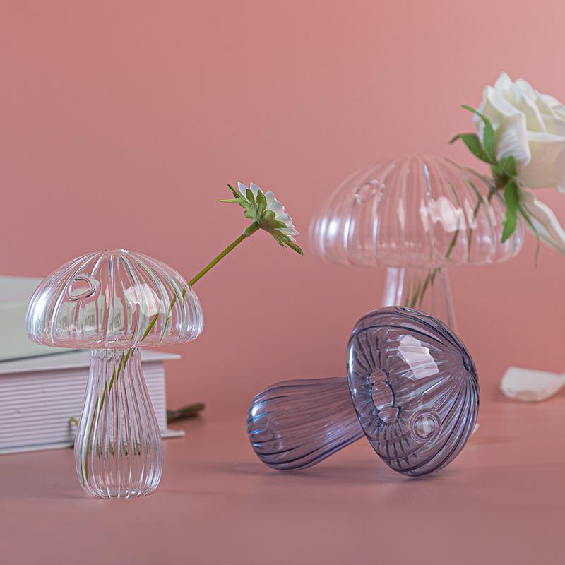 Jarrón de cristal transparente con forma de hongo para decoración de mesa, ideal para el hogar, arreglos florales hidropónicos, aromaterapia, hoteles y hogares.