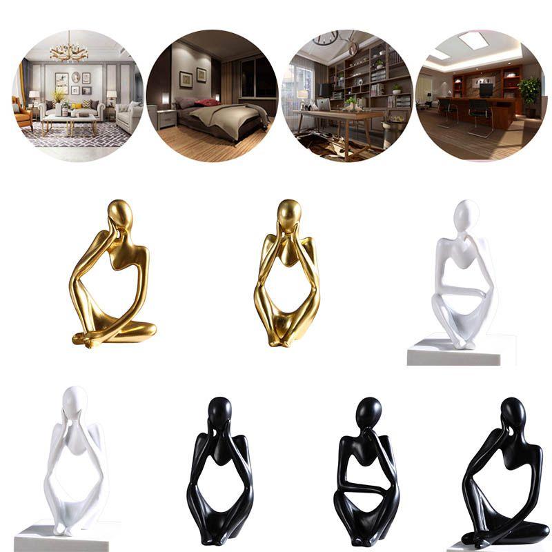 Black Resin Thinker Statue Artistic Home Office Desktop Ornament Decoration