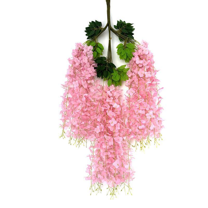 

Искусственная лиана глицинии для украшения потолка или окна - имитация длинной нити 6 leaves чистый/розовый